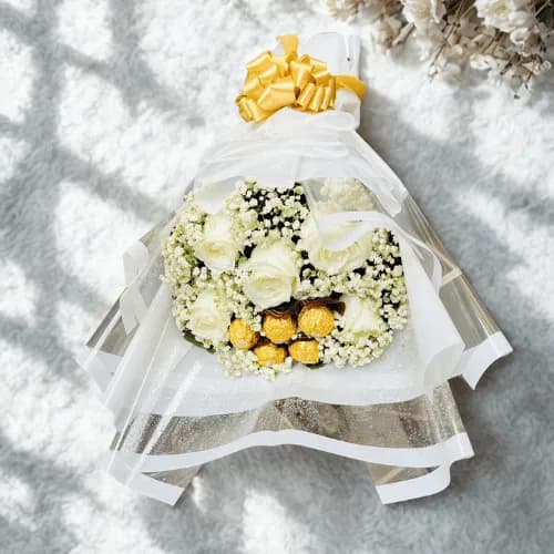 White Roses & Ferrero Rocher Bouquet
