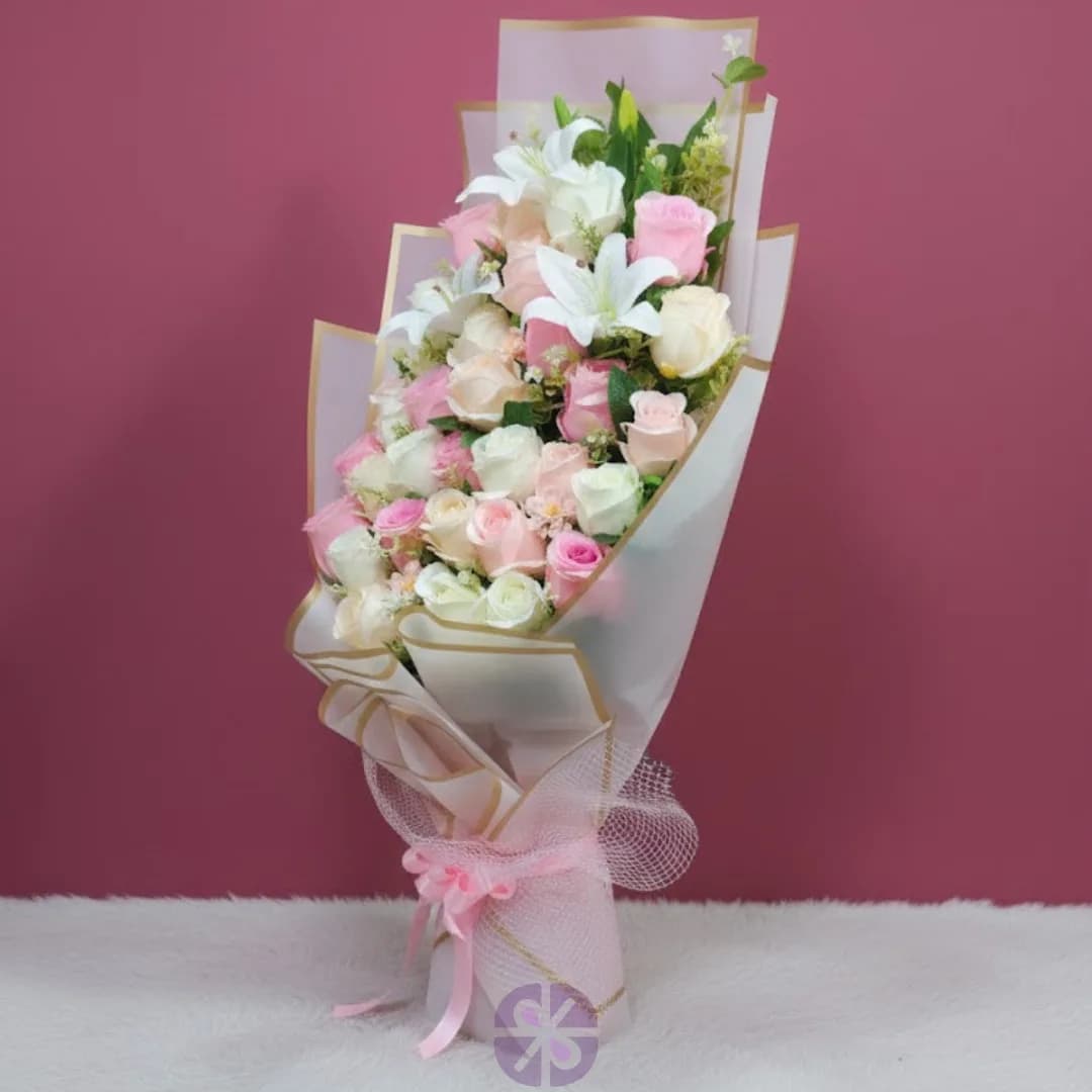 Classic Harmony Multi-Color Rose & Lily Artificial Stand Bouquet