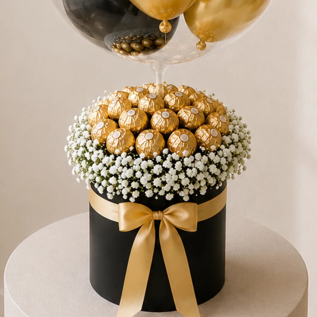 Elegant Birthday Balloon Box Black and Golden