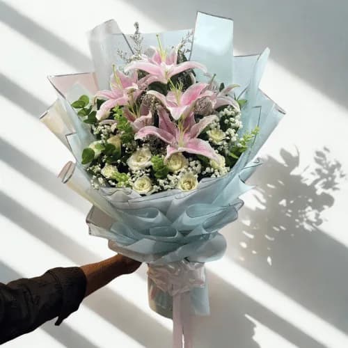 Blush Serenity Lily & Rose Bouquet
