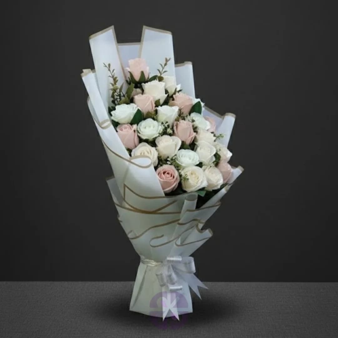 Artificial White, Shade Pink Rose Stand Bouquet