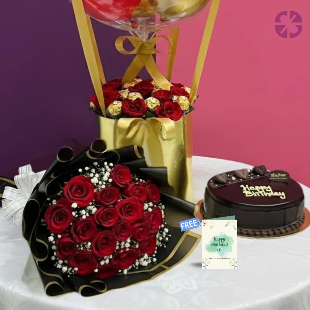 Birthday Grandeur Ultimate Fresh Rose & Balloon Combo Set
