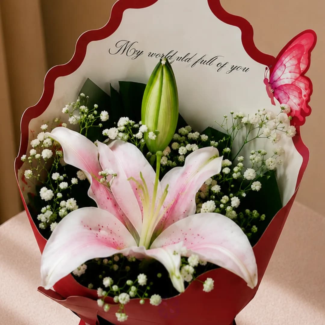 Premium Fresh Single Lily Butterfly Bouquet