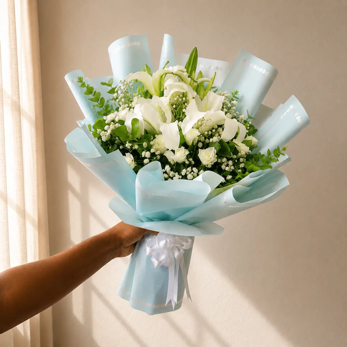 Serene Bloom White Lily & Rose Bouquet