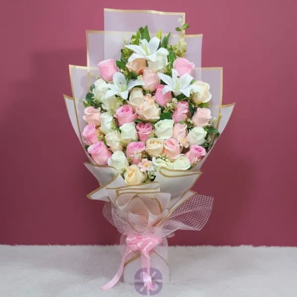 Classic Harmony Multi-Color Rose & Lily Artificial Stand Bouquet