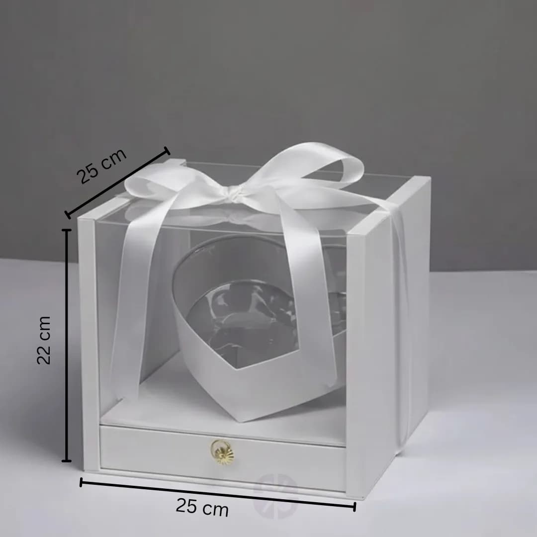 Luxury Transparent Acrylic Square Gift Box with Red Rose Heart and Hidden Drawer