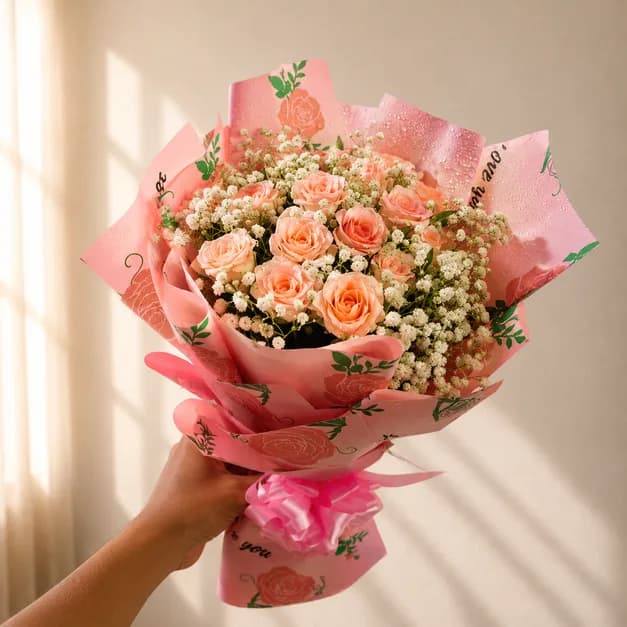 Peachy Bloom Mini Rose Bouquet