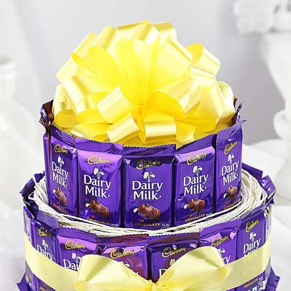 2-Tier Dairy Milk Chocolate Tower with Yellow Bow