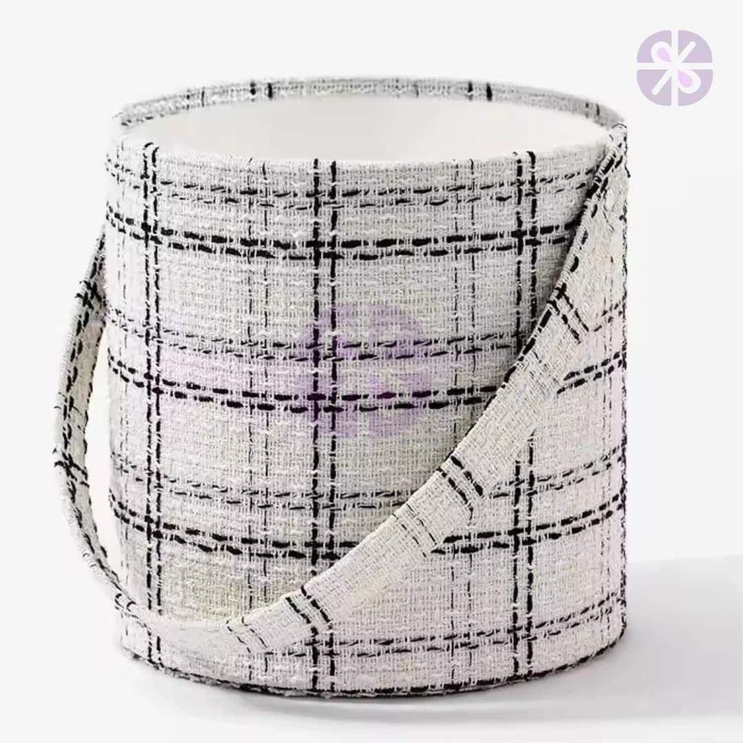 40 White Roses in Hungging Tweed Round Gift Box