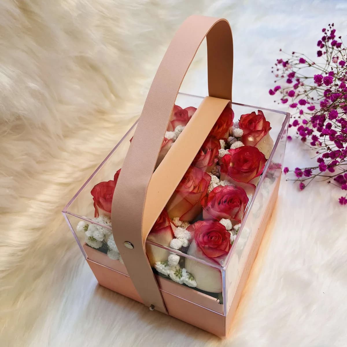 Elegant Pink Rose & Gypsy Square Transparent Hanging Gift Box