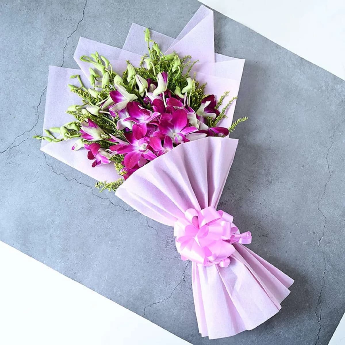 Elegant Pink Orchid Bouquet – Wrapped in Soft Blush Charm