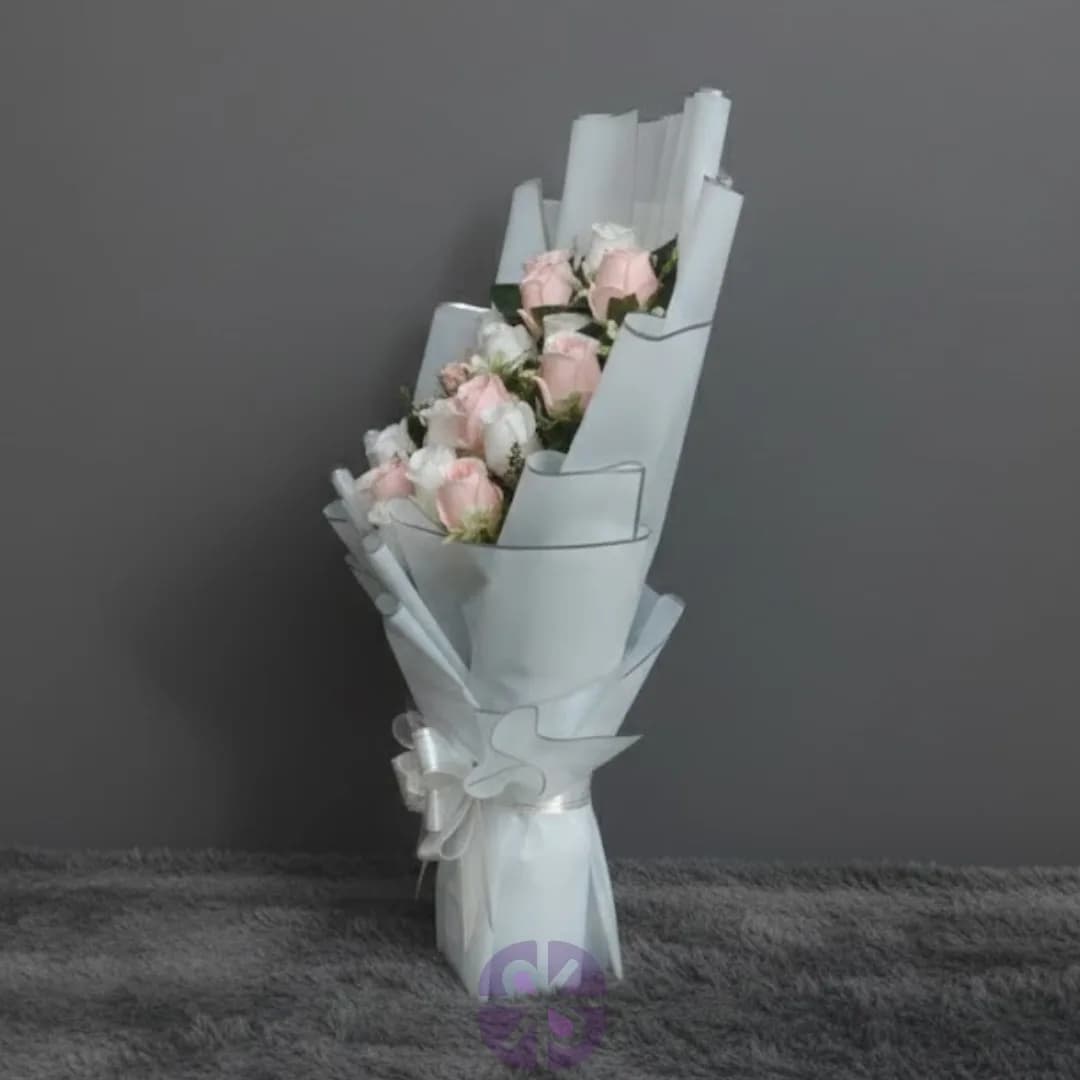 Artificial Pink & White Rose Stand Bouquet