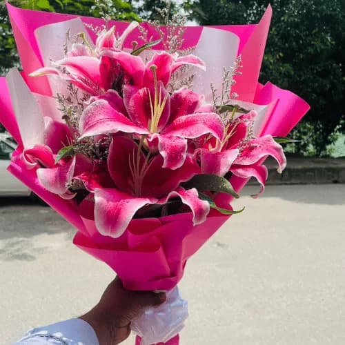 Blushing Elegance Pink Lily Bouquet