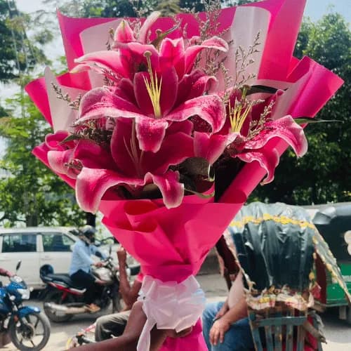 Blushing Elegance Pink Lily Bouquet