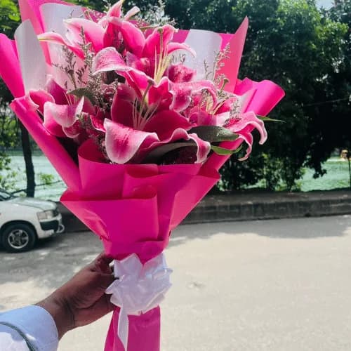 Blushing Elegance Pink Lily Bouquet