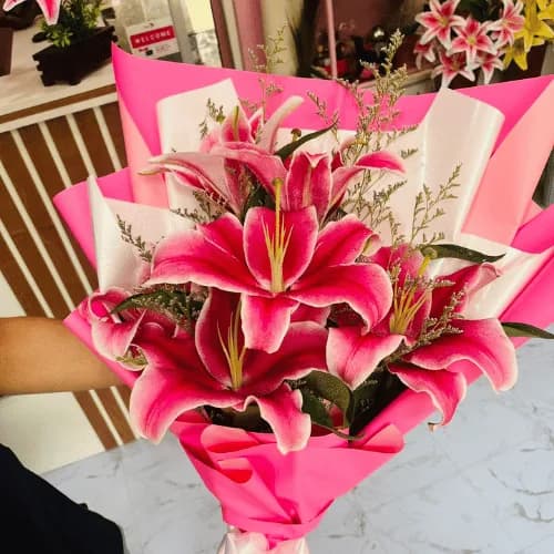 Blushing Elegance Pink Lily Bouquet
