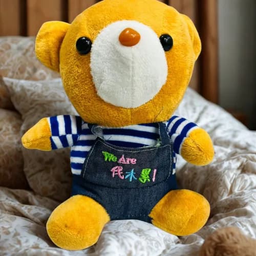 Charming Yellow Teddy in Denim Outfit