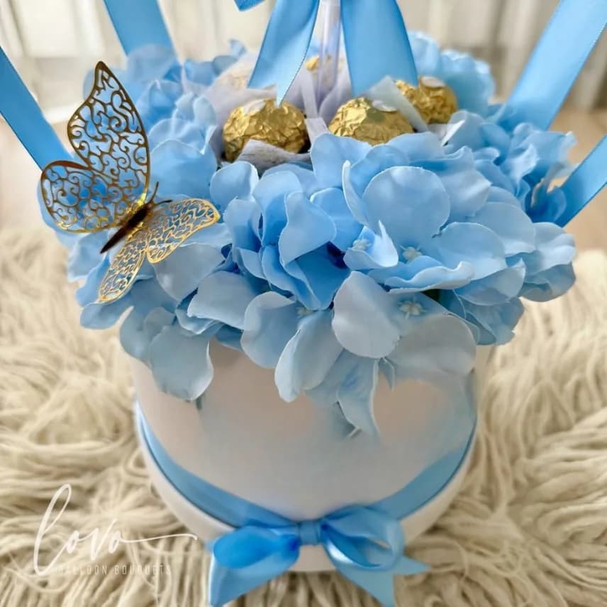 Welcome Baby Boy Balloon Hamper – Personalized Newborn Gift Box with Blue Theme & Chocolates