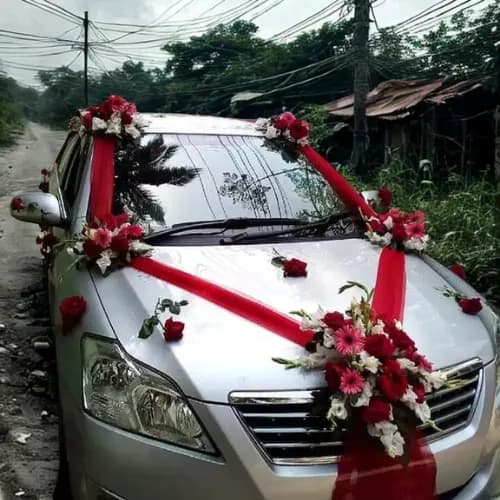 Romantic Red & White Wedding Car Decoration