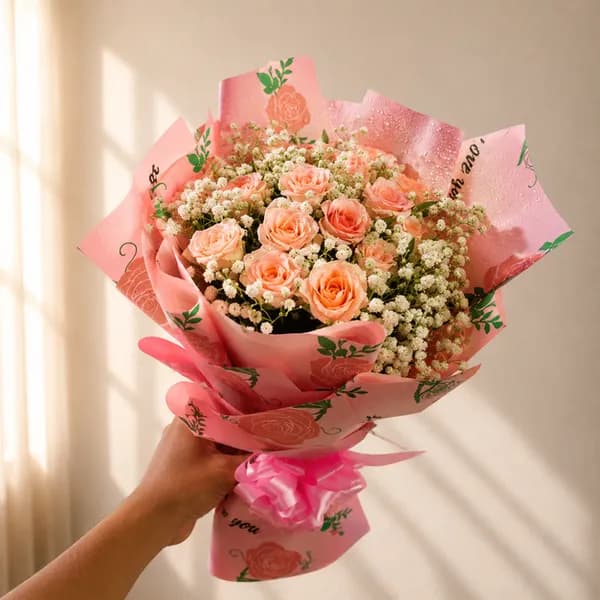 Peachy Bloom Mini Rose Bouquet