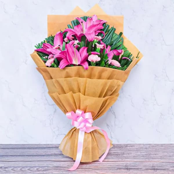 Charming Pink Lily & Carnation Bouquet